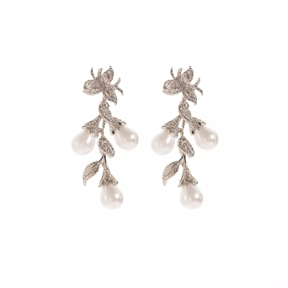 Flower Synthetic Pearl Branch Earrings - alternate earring view