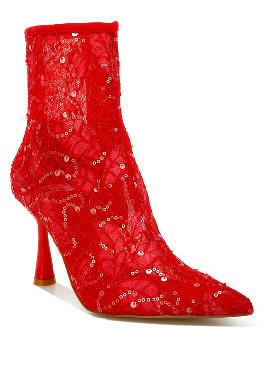 Sequin Lace Ankle Boots