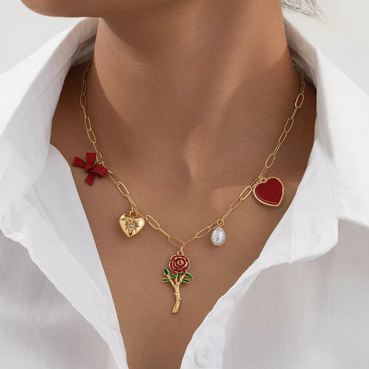 18K Gold-Plated Alloy Chain Necklace with Pendant in Gold - women's pendant necklace