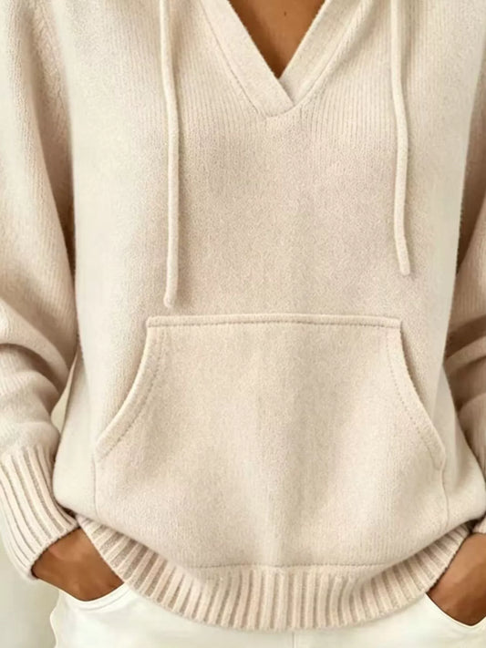 Kangaroo Pocket Hooded Sweater in Apricot - women's hooded sweater