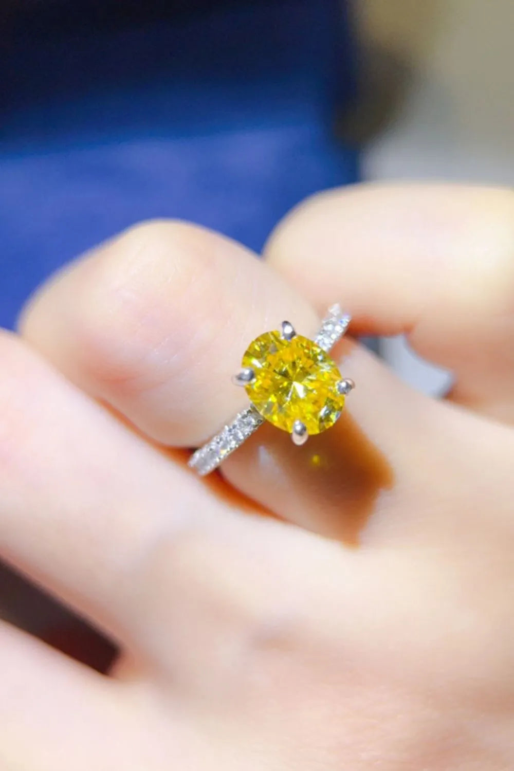 2 Carat Moissanite Sterling Silver Ring in Yellow - women's ring