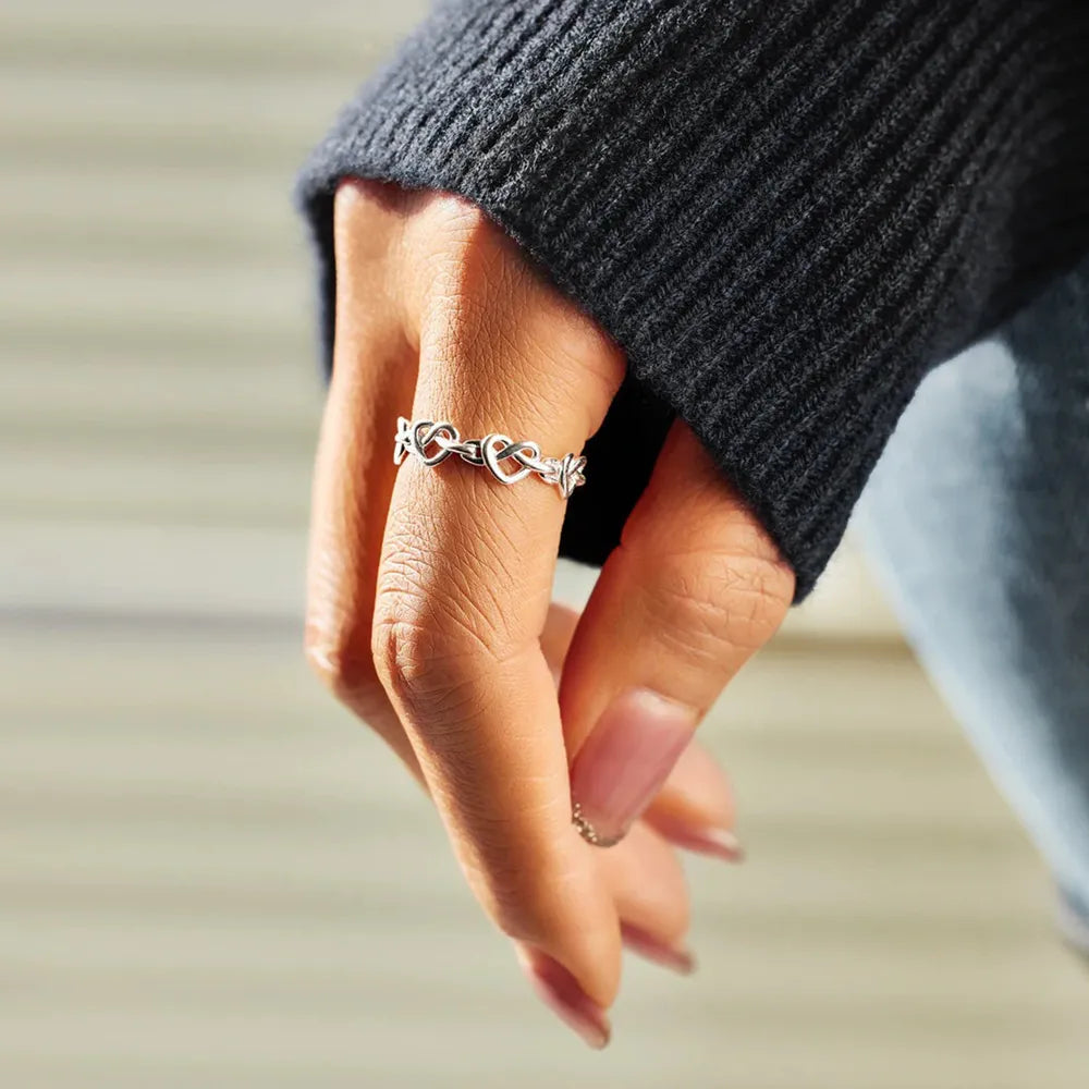 Knotted Hearts Sterling Silver Open Ring - alternate ring view