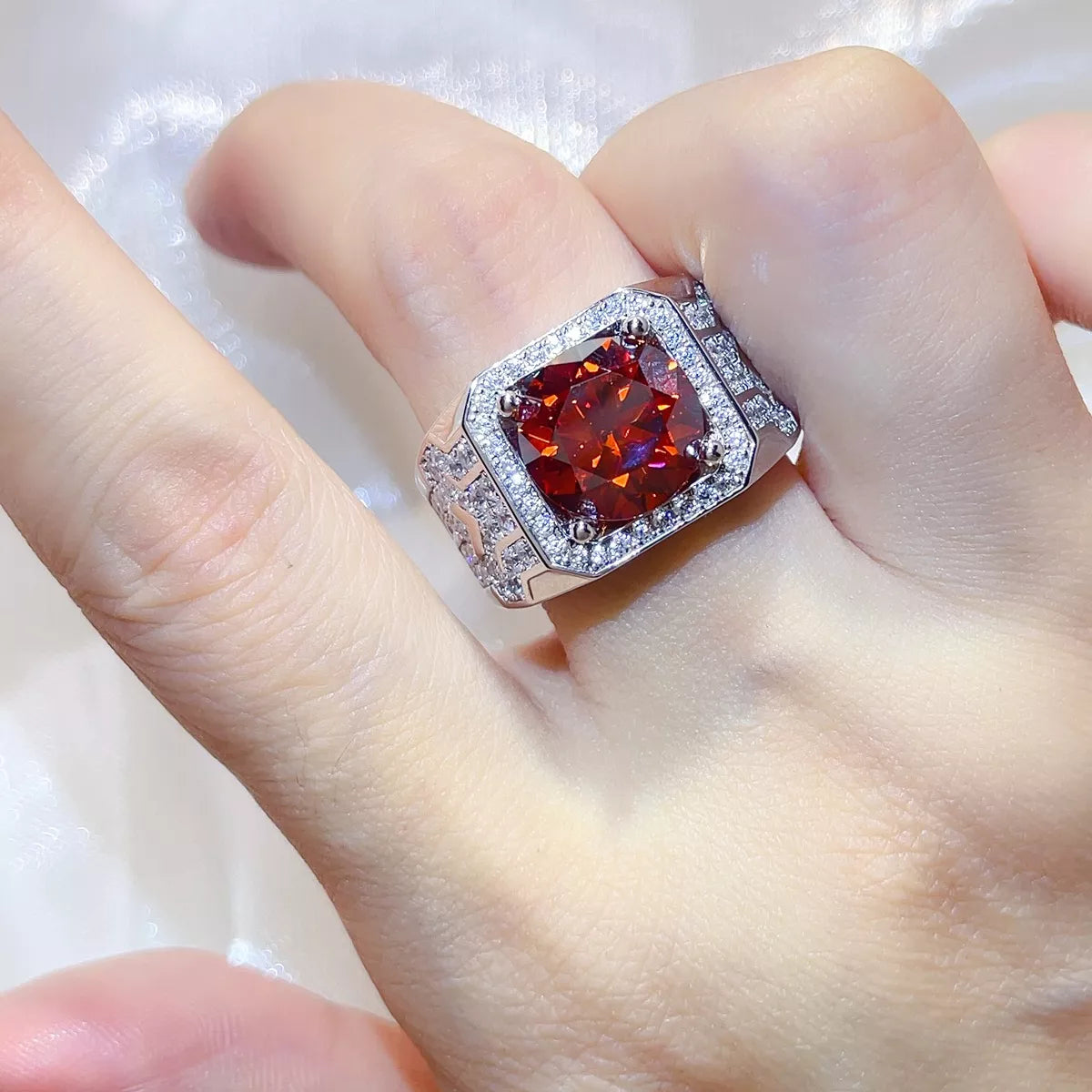 5 Carat Sterling Silver Moissanite Ring in Red - women's ring
