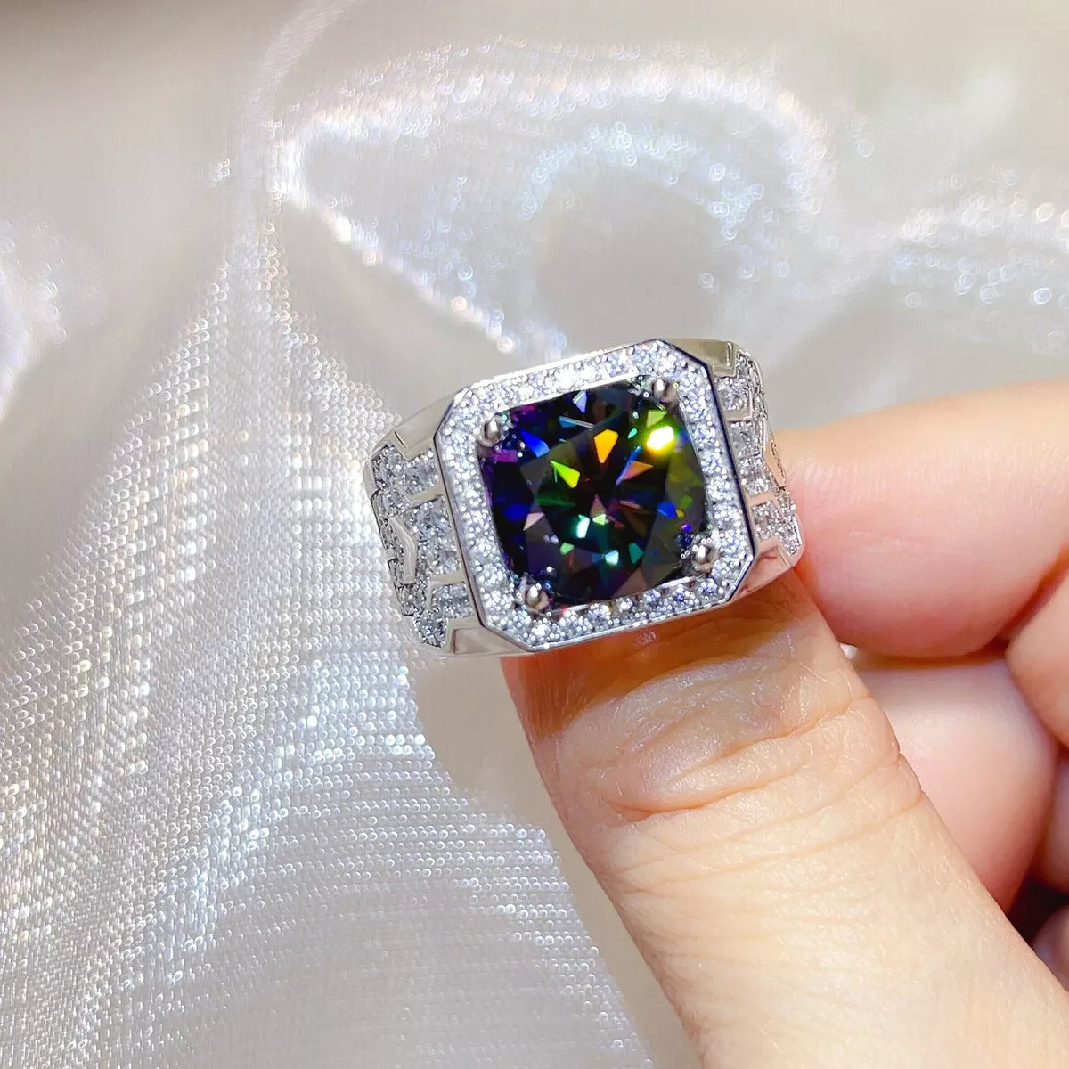5 Carat Sterling Silver Moissanite Ring in Blue - women's ring