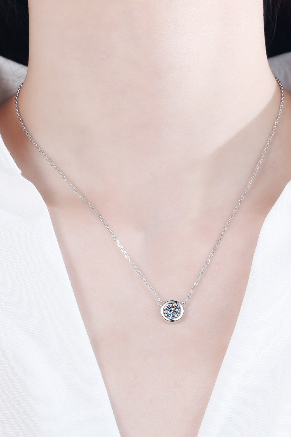Moissanite Round Pendant Chain Necklace - alternate necklace view