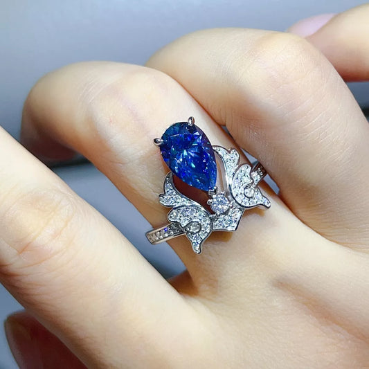 3 Carat Sterling Silver Moissanite Ring in Blue - women's ring