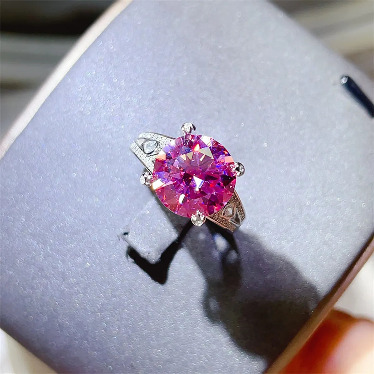5 Carat Moissanite Sterling Silver Ring in Pink Purple - women's ring