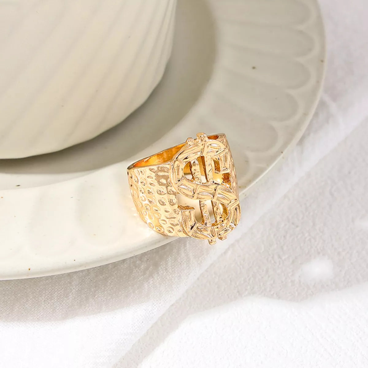 18K Gold-Plated Dollar Sign Ring - alternate ring view