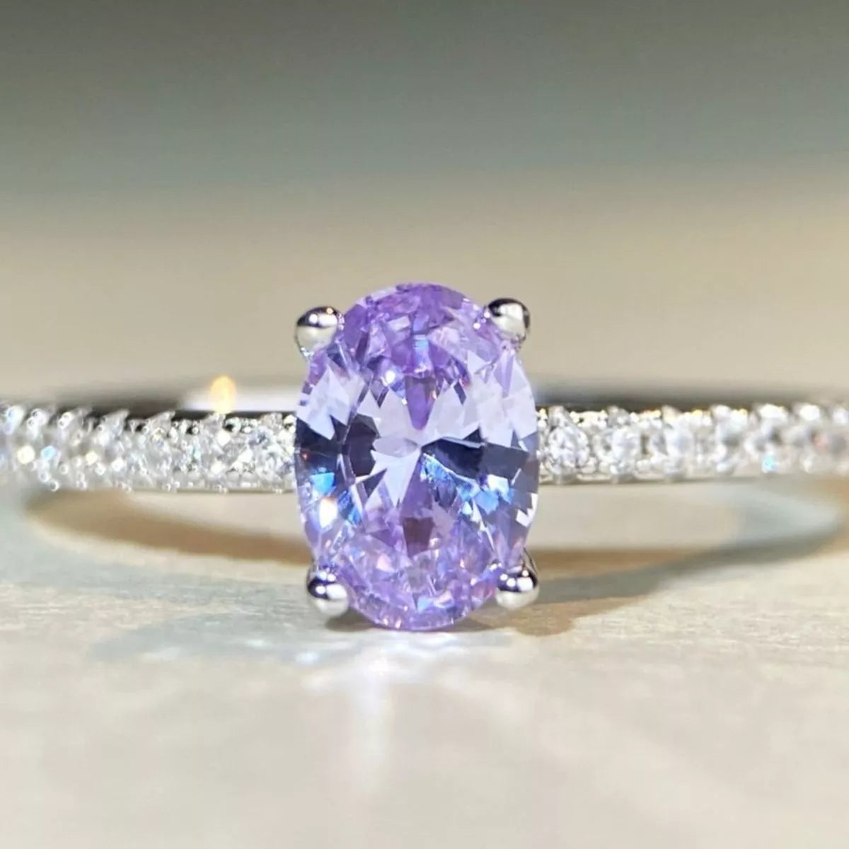 Sterling Silver Zircon Oval Ring in Lavender - women's ring