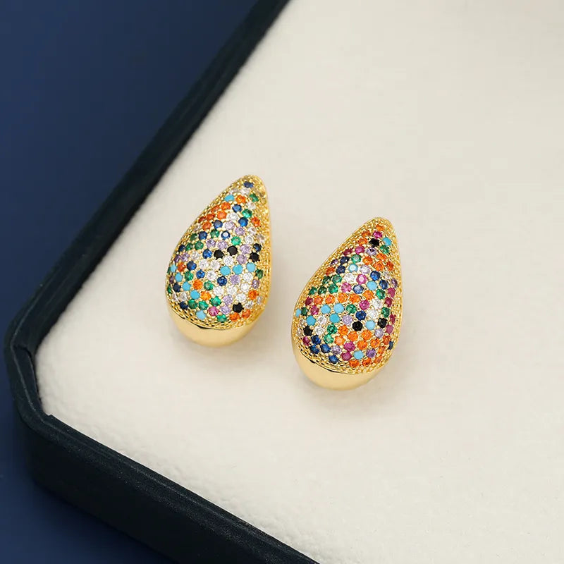 18K Gold-Plated Zircon Teardrop Earring in Gold/Multi - women's drop earrings