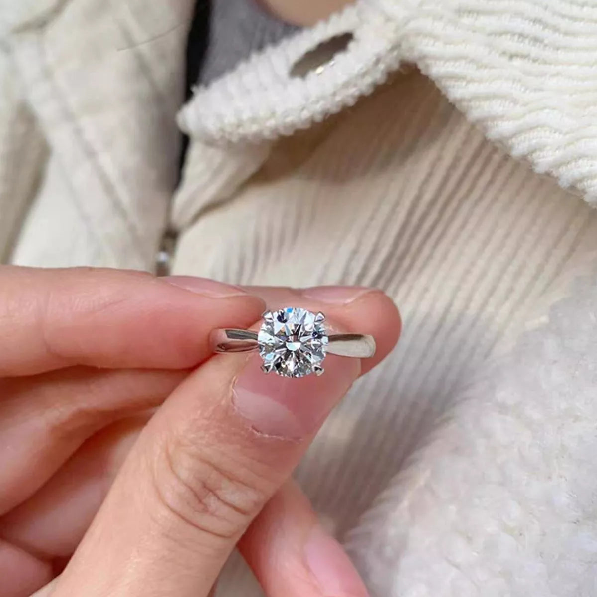 2 Carat Moissanite Sterling Silver Ring - alternate ring view