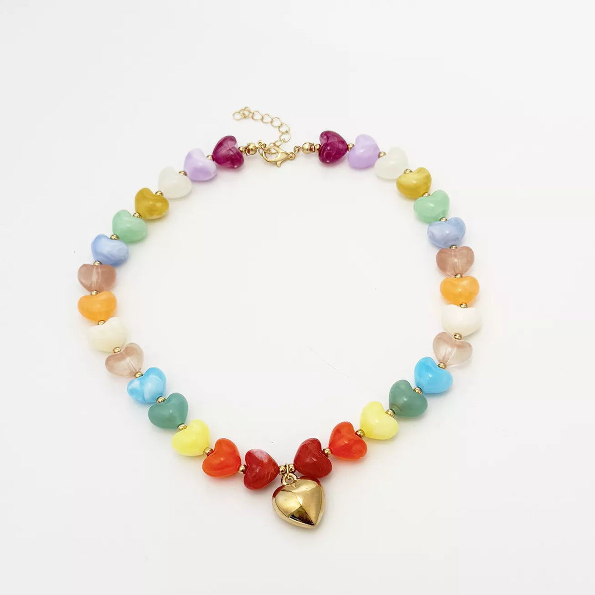 Colorful Heart Pendant Beaded Collarbone Necklace - alternate necklace view