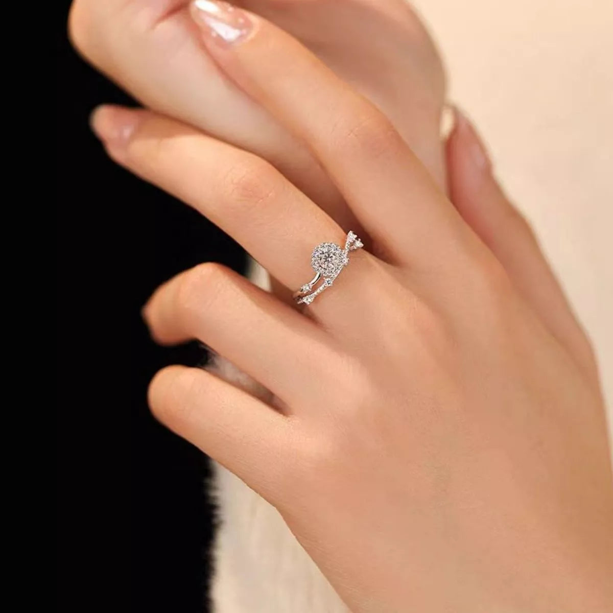 1 Carat Sterling Silver Moissanite Layered Ring - alternate ring view