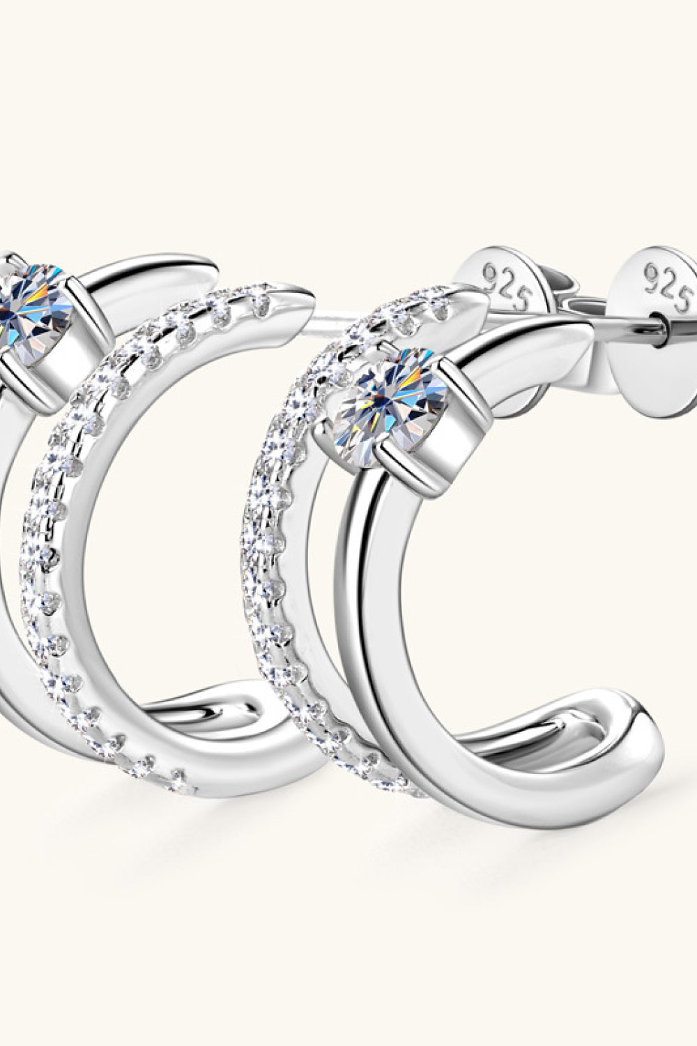 Moissanite Sterling Silver C-Hoop Earrings - alternate earring view