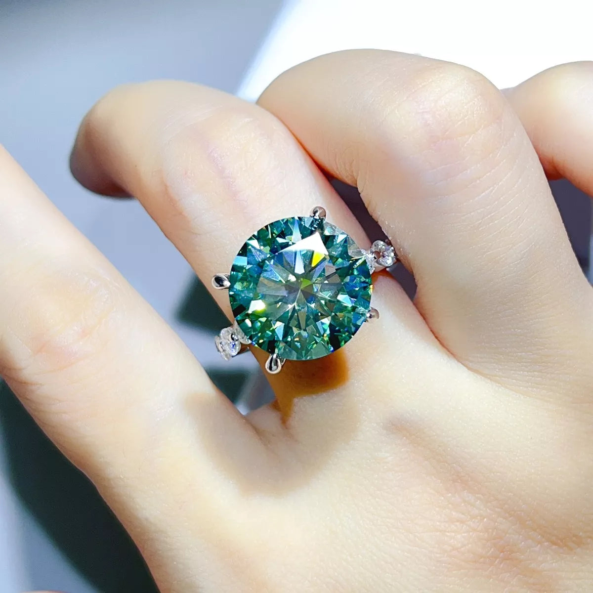 10 Carat Sterling Silver Moissanite Ring in Matcha Green - women's ring