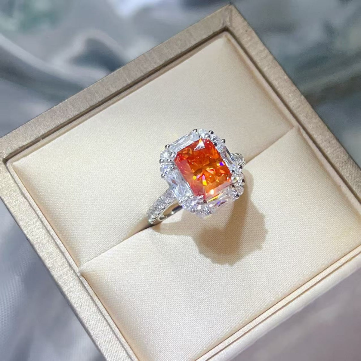 3 Carat Moissanite Sterling Silver Ring in Sherbet - women's ring