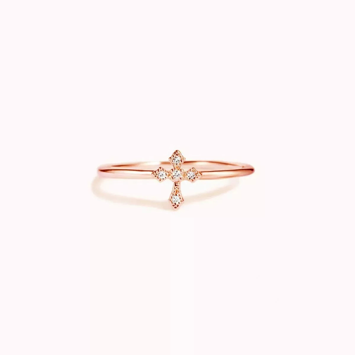 Sterling Silver Zircon Cross Ring in Rose Gold - women's ring