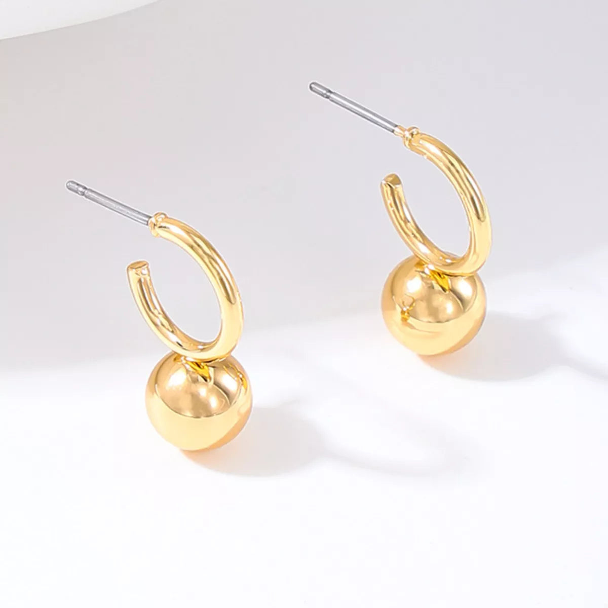 18K Gold-Plated Ball Hoop Earrings in Golden - women's hoop earrings