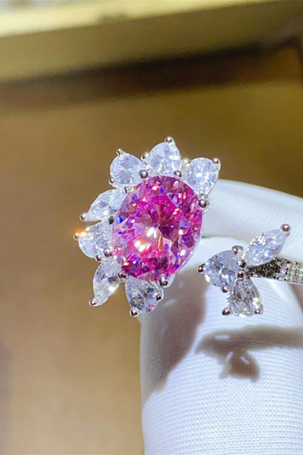 3 Carat Moissanite Sterling Silver Open Ring in Deep Rose - women's open ring
