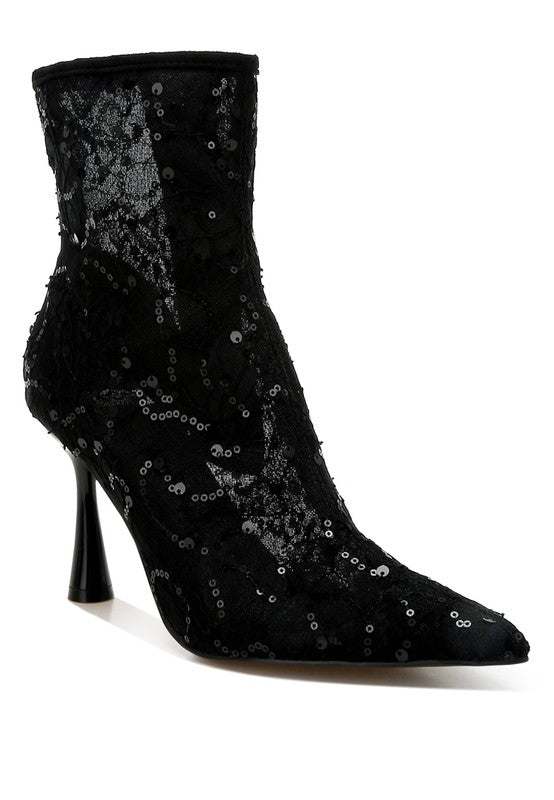 Sequin Lace Ankle Boots