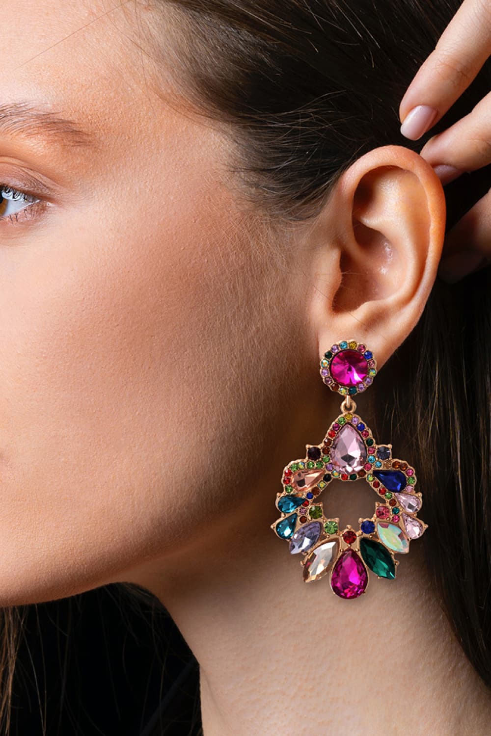 Zinc Alloy Frame Glass Stone Dangle Earrings in Watermelon pink - women's dangle earrings