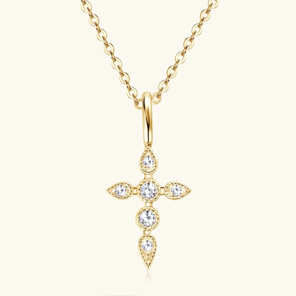 Sterling Silver Moissanite Cross Pendant Necklace in Gold - women's pendant necklace