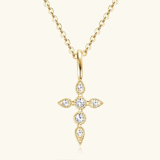 Sterling Silver Moissanite Cross Pendant Necklace in Gold - women's pendant necklace