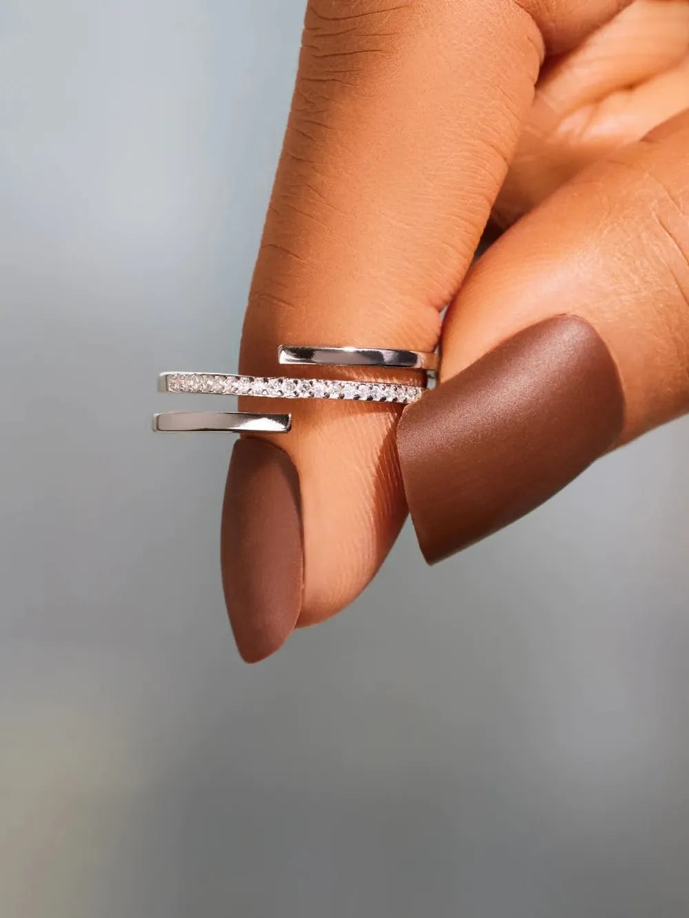 Sterling Silver Inlaid Zircon Ring in Silver - women's ring