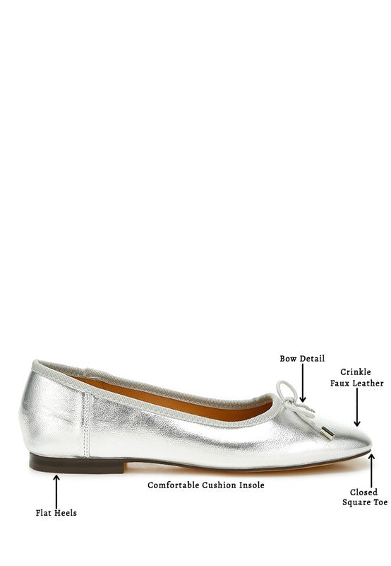 Metallic Pleather Bow Ballerinas