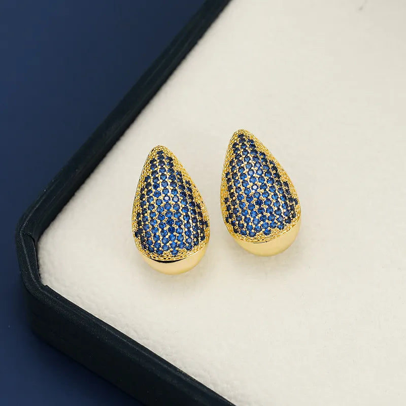 18K Gold-Plated Zircon Teardrop Earring in Royal Blue - women's drop earrings