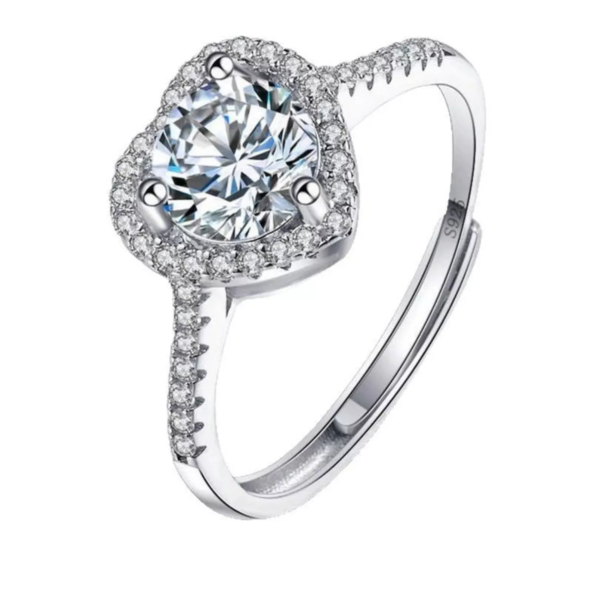 1 Carat Moissanite Sterling Silver Heart Ring - alternate ring view