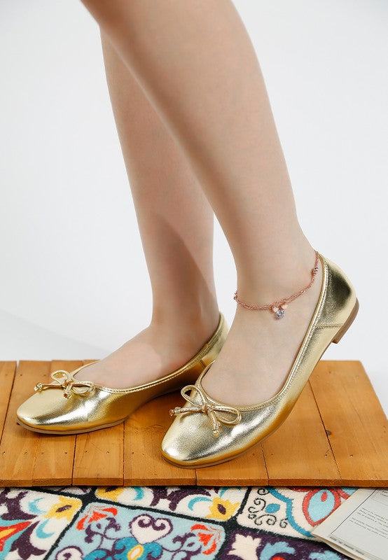 Bow Detail Metallic Ballerinas