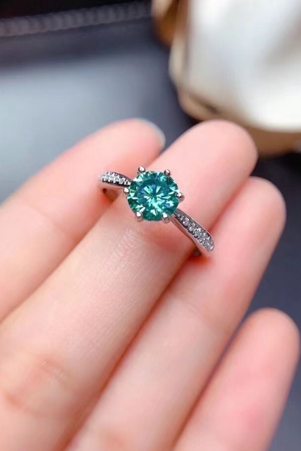 All For You 2 Carat Moissanite Sterling Silver Ring in Green - women's ring