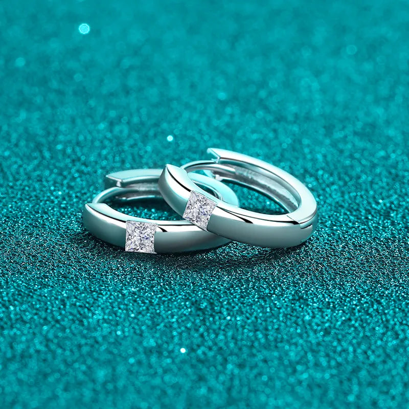 Sterling Silver Moissanite Huggie Earrings - alternate earring view
