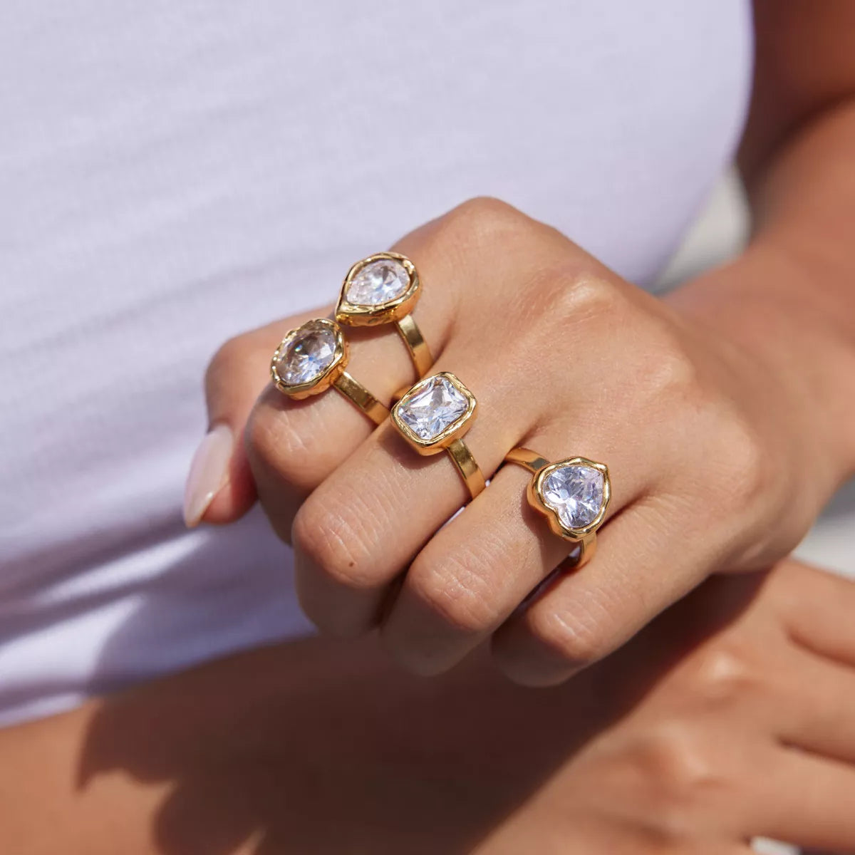 4 Piece 18K Gold-Plated Zircon Ring - alternate ring view