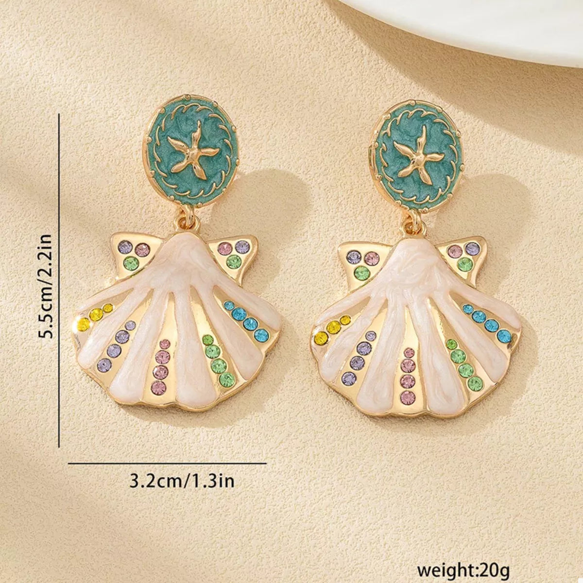 Rhinestone Shell Dangle Earrings - alternate earring view