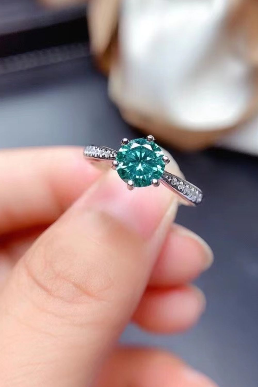 All For You 2 Carat Moissanite Sterling Silver Ring in Green - women's ring