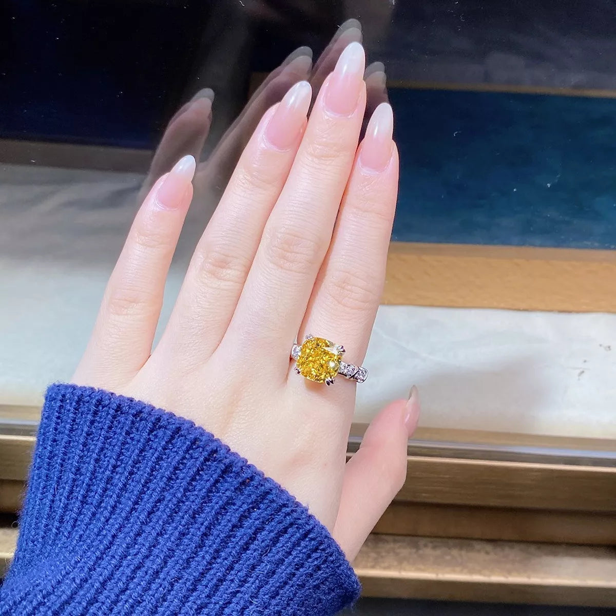 Sterling Silver Zircon Geometric Ring in Yellow - women's ring