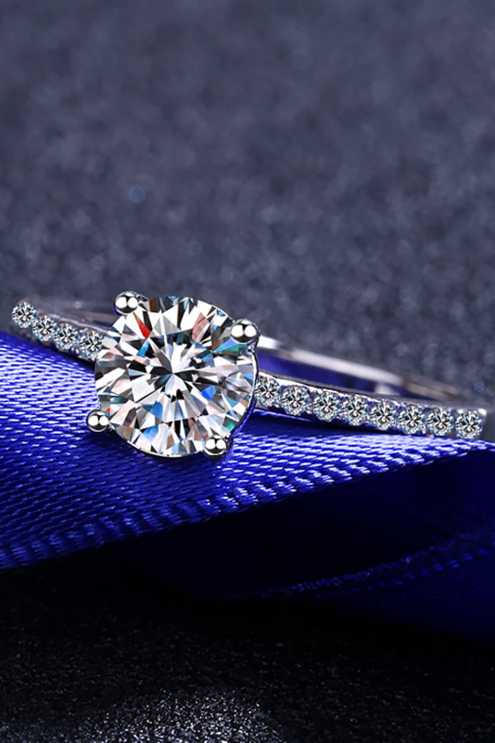 1 Carat Moissanite Rhodium-Plated Side Stone Ring in Silver - women's side-stone ring