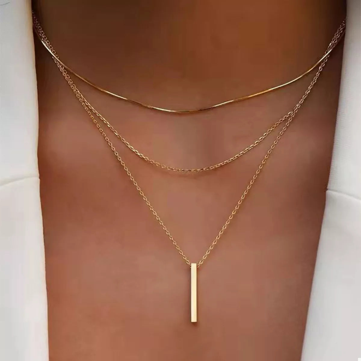 Three Layered Bar Pendant Necklace - alternate necklace view