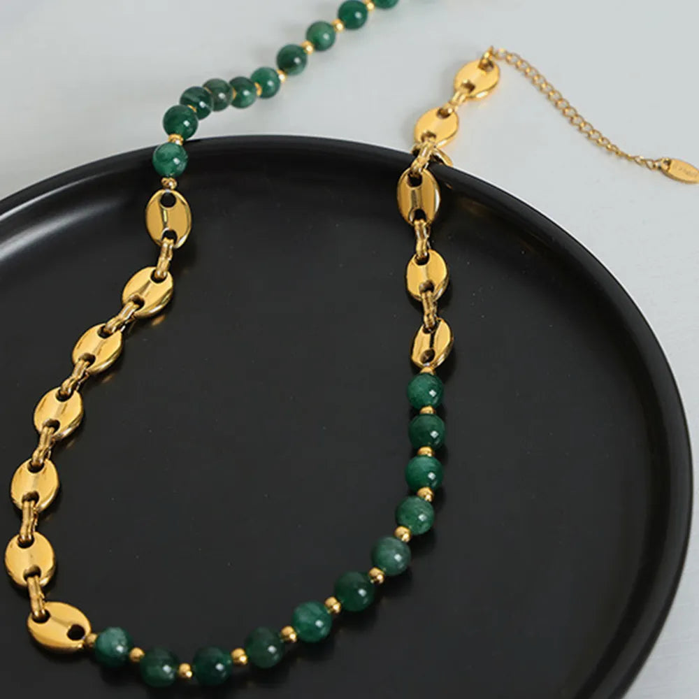 Beaded Titanium Steel Necklace - alternate necklace view