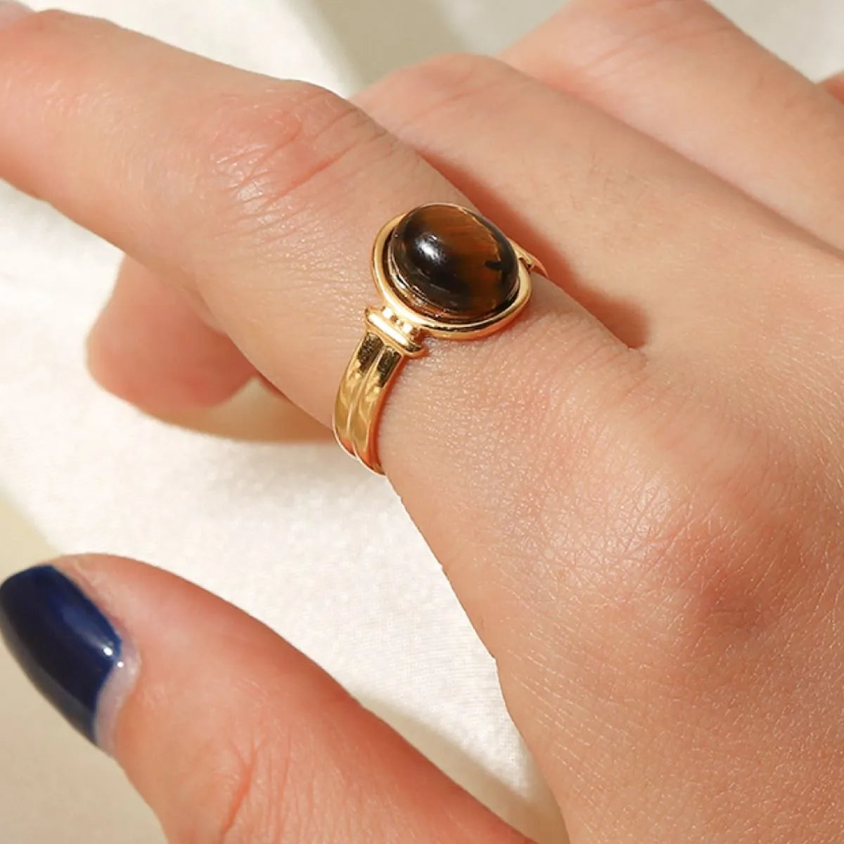 Vintage Natural Stone Gold-Plated Adjustable Ring - alternate ring view