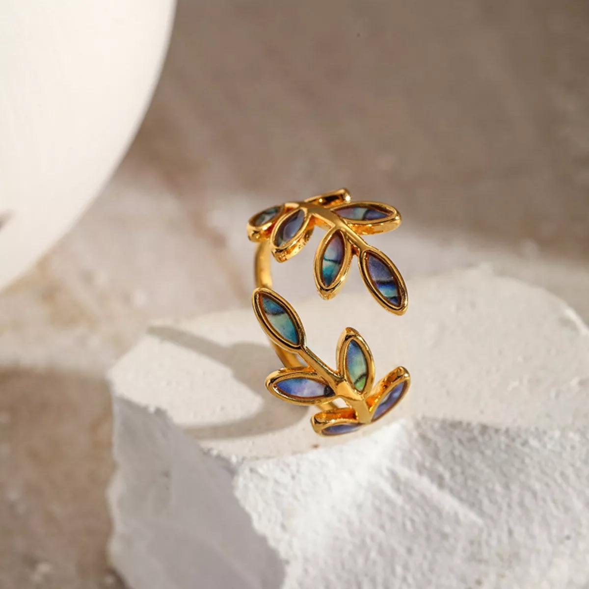 18K Gold-Plated Resin Leaf Bypass Ring - alternate ring view