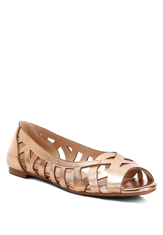Peep Toe Flats made with faux leather and a TPR outer sole. The design includes a light cushion insole for all-day comfort, an open round toe, and flat heels. Versatile ballerina style suitable for any occasion. Free shipping on all orders. Shop now!