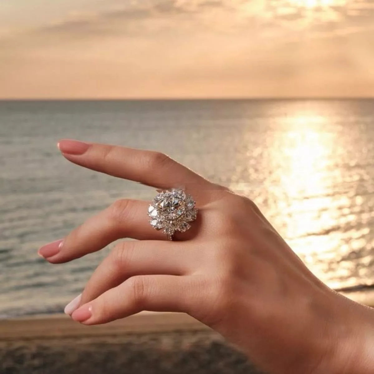 5 Carat Sterling Silver Moissanite Ring in Sunflower 5 Carats - women's ring