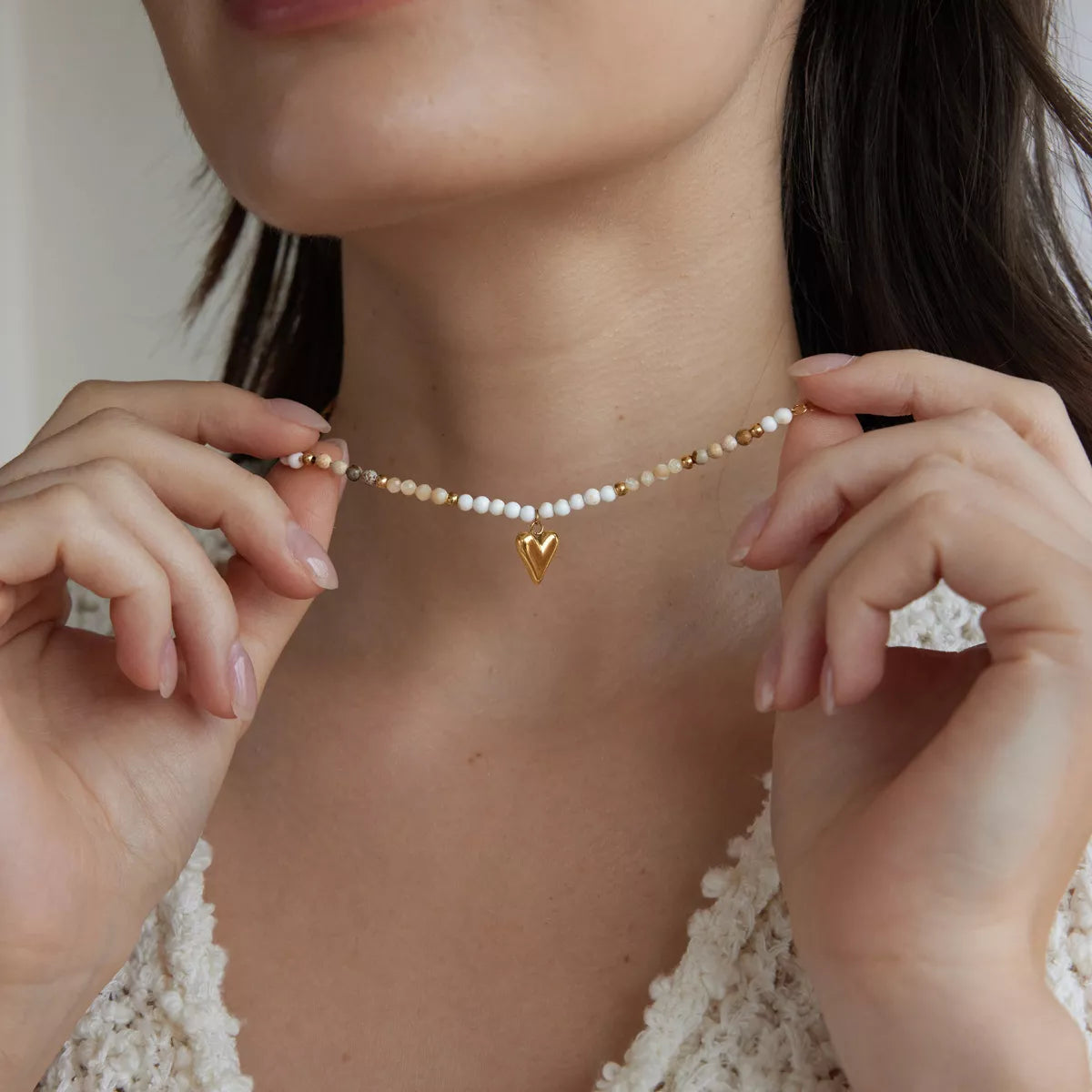 18K Gold-Plated Heart Bead Necklace in Gold - women's necklace