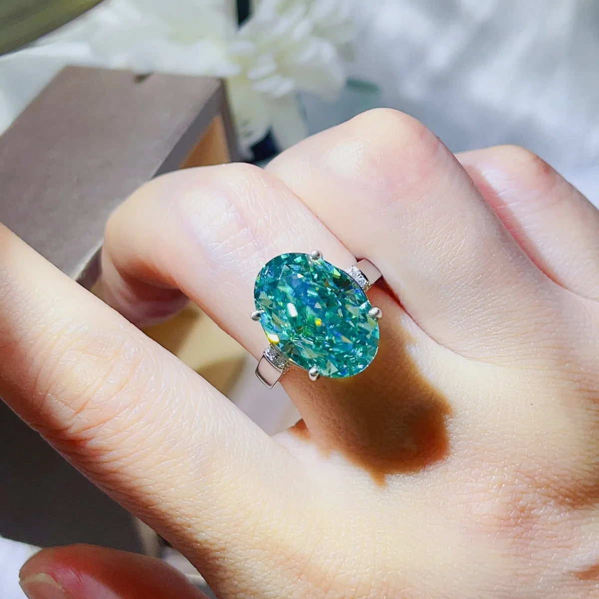 5 Carat Moissanite Sterling Silver Ring - alternate ring view