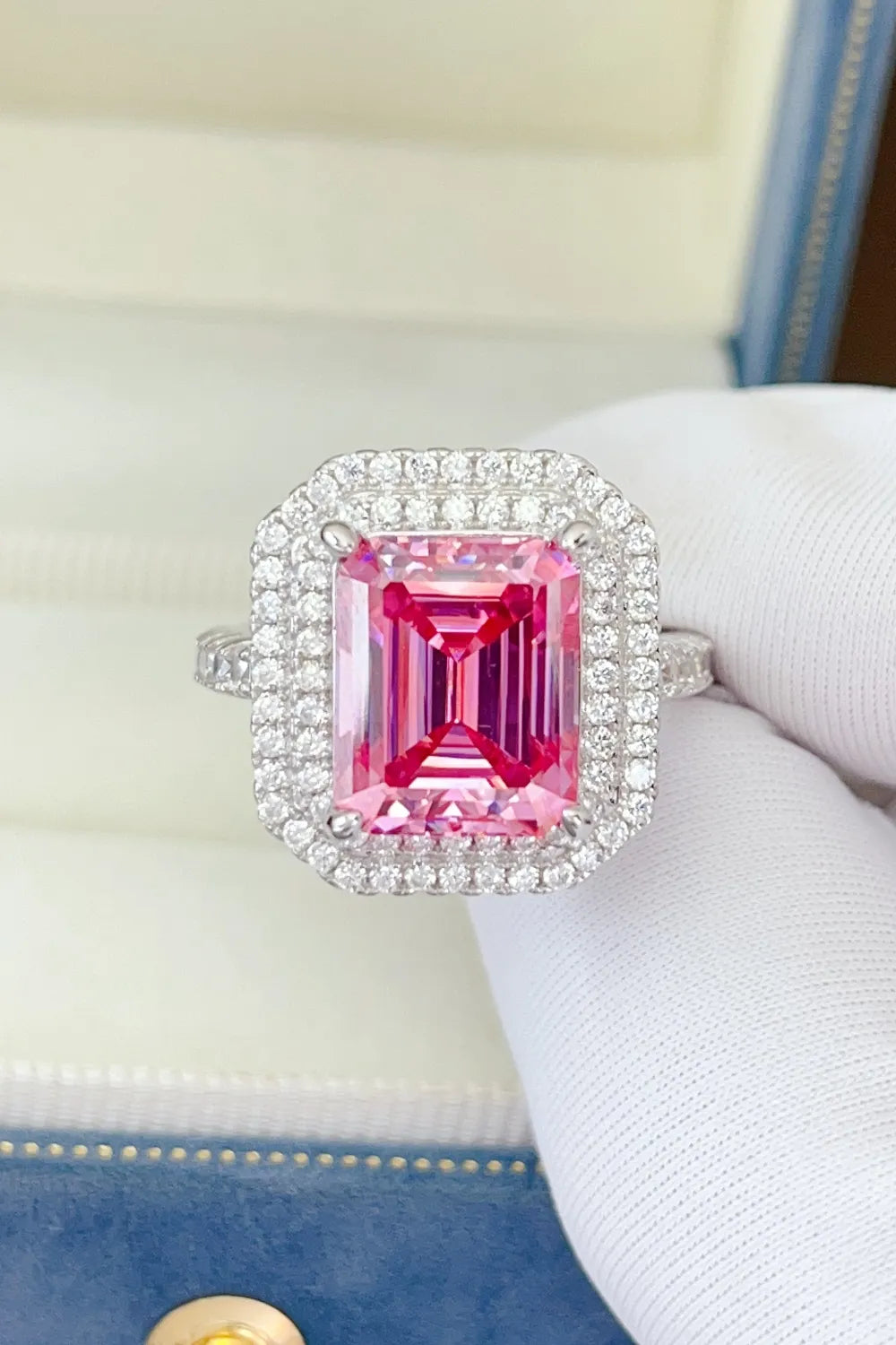 2 Carat Moissanite Sterling Silver Ring in Hot Pink - women's ring