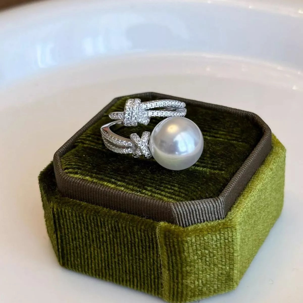 Pearl Zircon Bypass Ring - alternate ring view