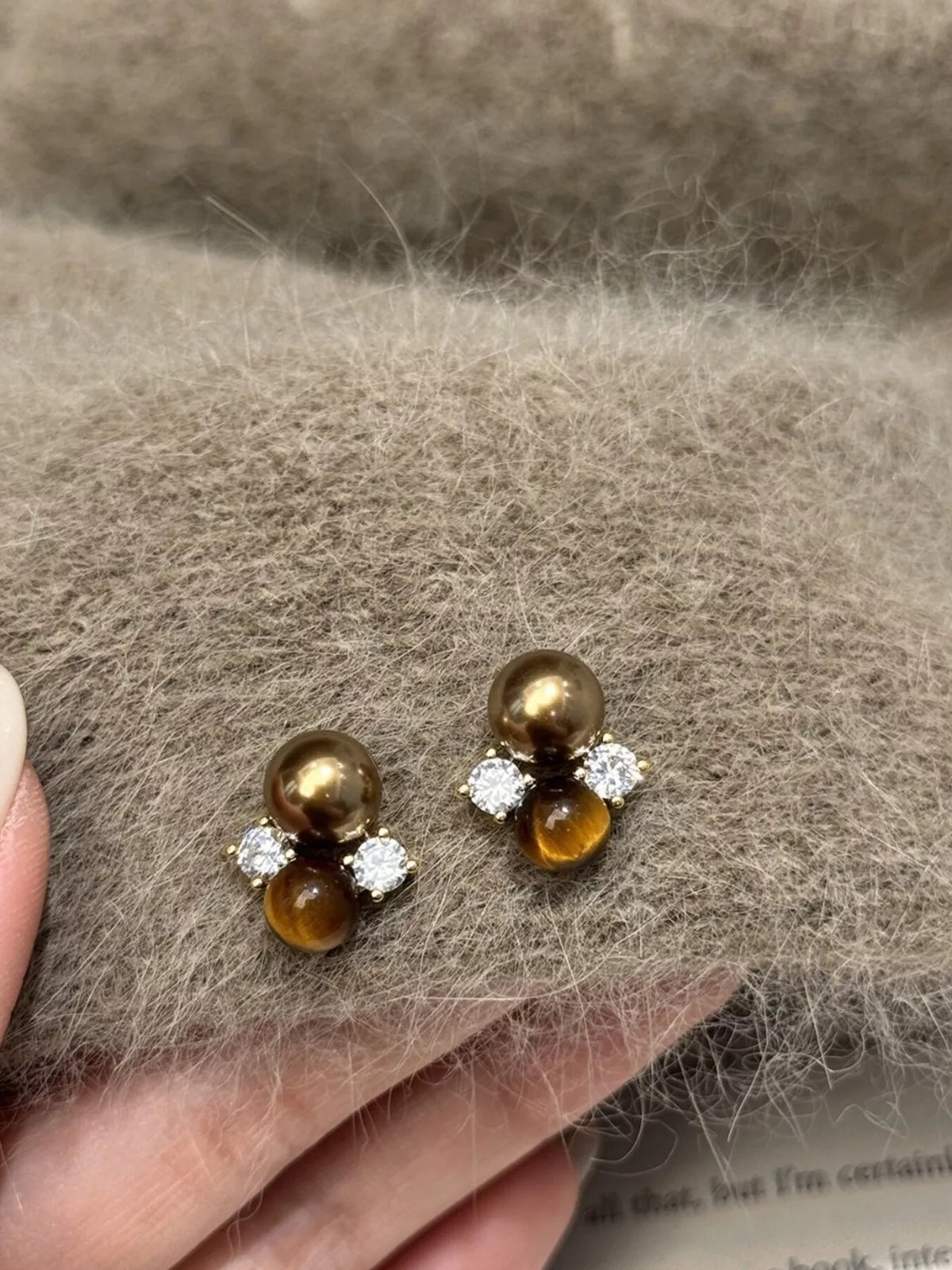 Tiger Eye Stud Earrings - alternate earring view